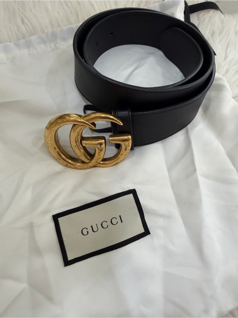 Gucci Black Leather Belt with Gold Double G Logo Buckle